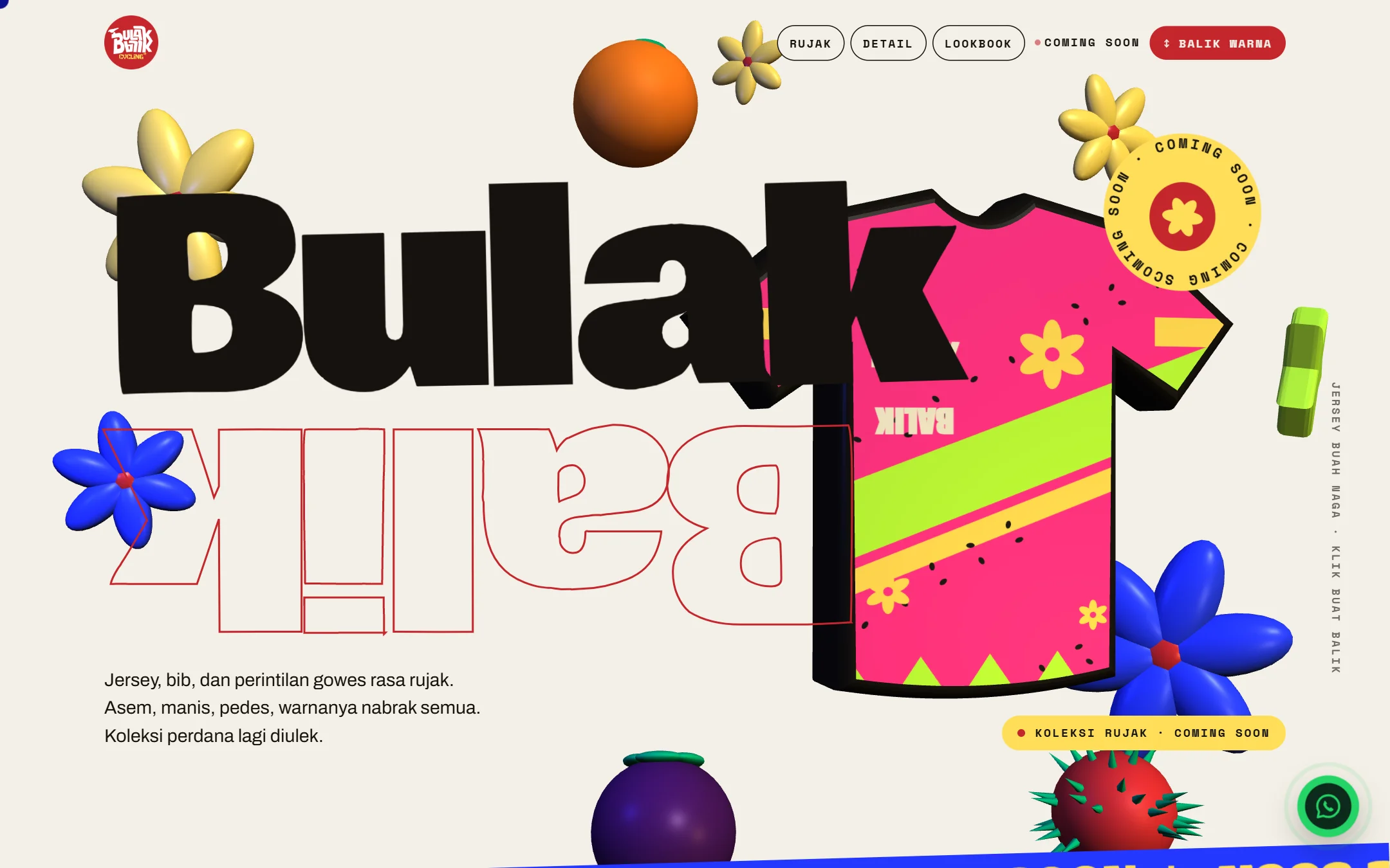 Bulak Balik Cycling landing page with a 3D Rujak jersey
